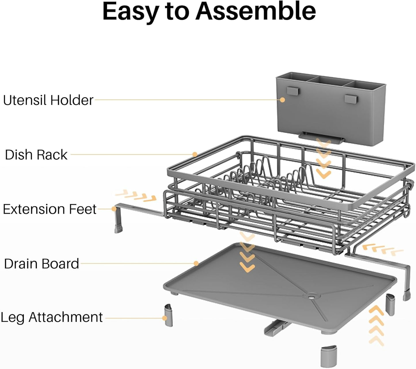 SNTD Dish Drying Rack - Extendable Dish Rack, Large Sink Drying Dish Drainer for Kitchen Counter, Stainless Steel Dish Strainer with Utensil Holder (Black)