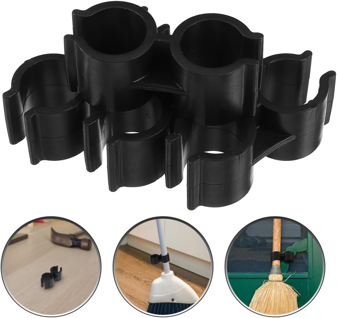 PRETYZOOM Double Pipe Clamp Dustpan Broom Connector Clip for 0.7-0.8 Inch Diameter Brooms and Dustpans Easy Installation Space Saving Cleaning Tool Organizer