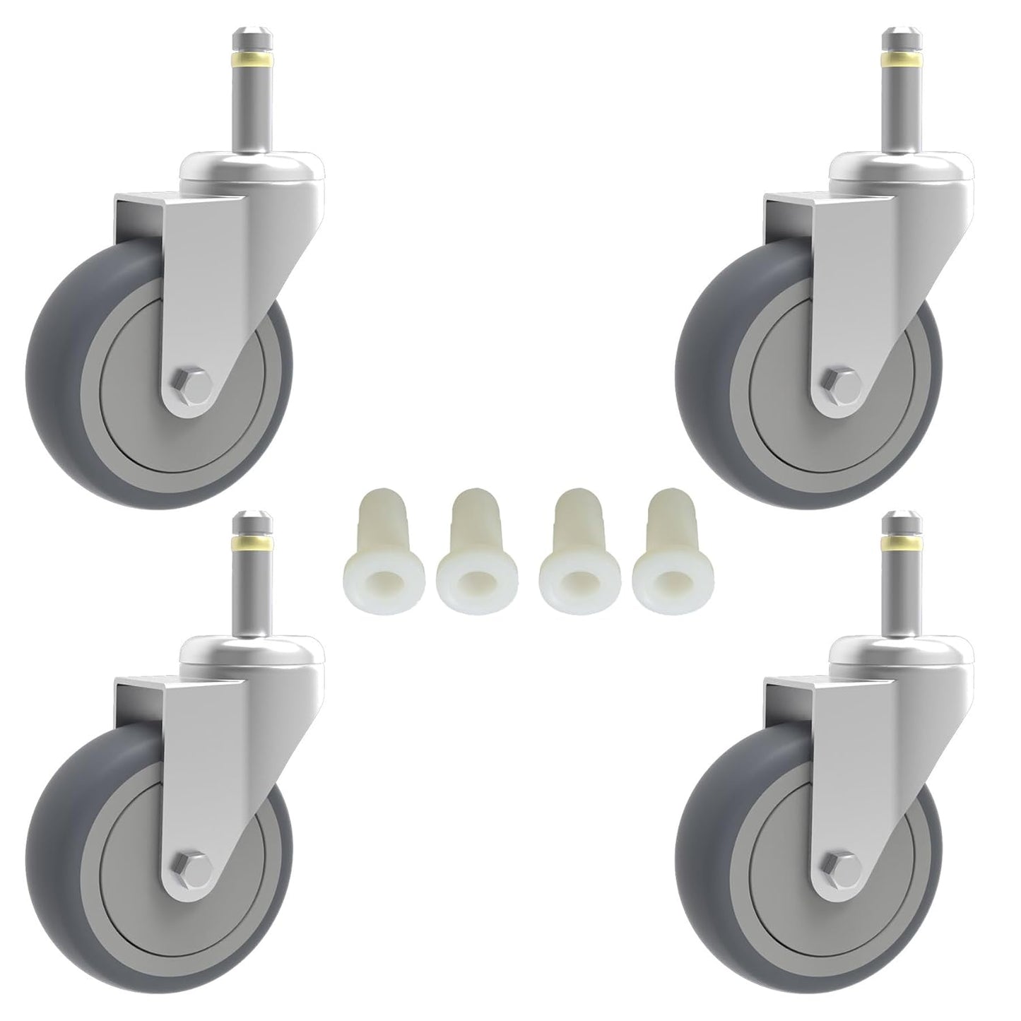 RILIDRI 3-Inch Swivel Stem Caster for Rubbermaid Mop Bucket Utility Cart, 7/16-Inch Stem Diameter Rubber Wheel Set of 4, Heavy Duty TPR Weber Grills Shop Vac Replacement Wheels