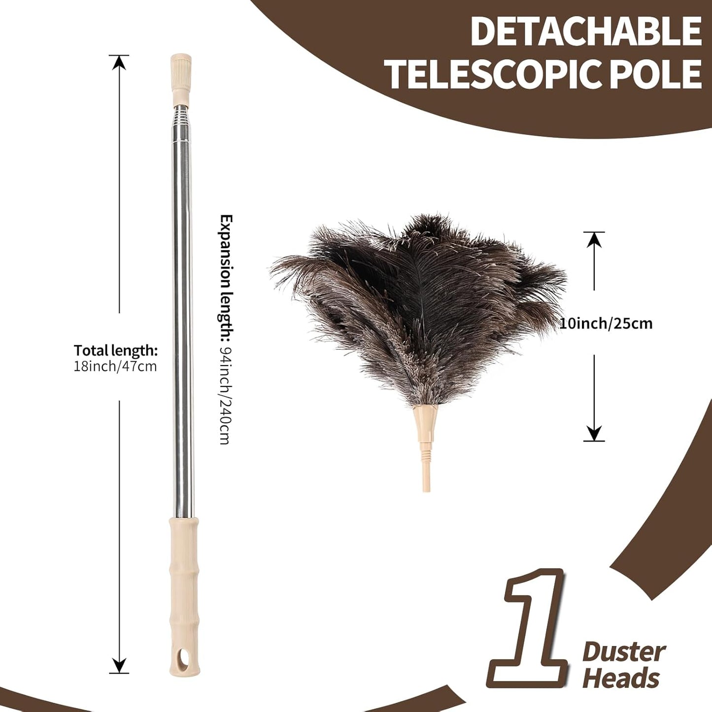 Ostrich Feather Duster 12 Inch Handheld Duster Supplies, Wooden Handle Feather Duster for Cleaning Keyboard Home Car Office (Champagne)