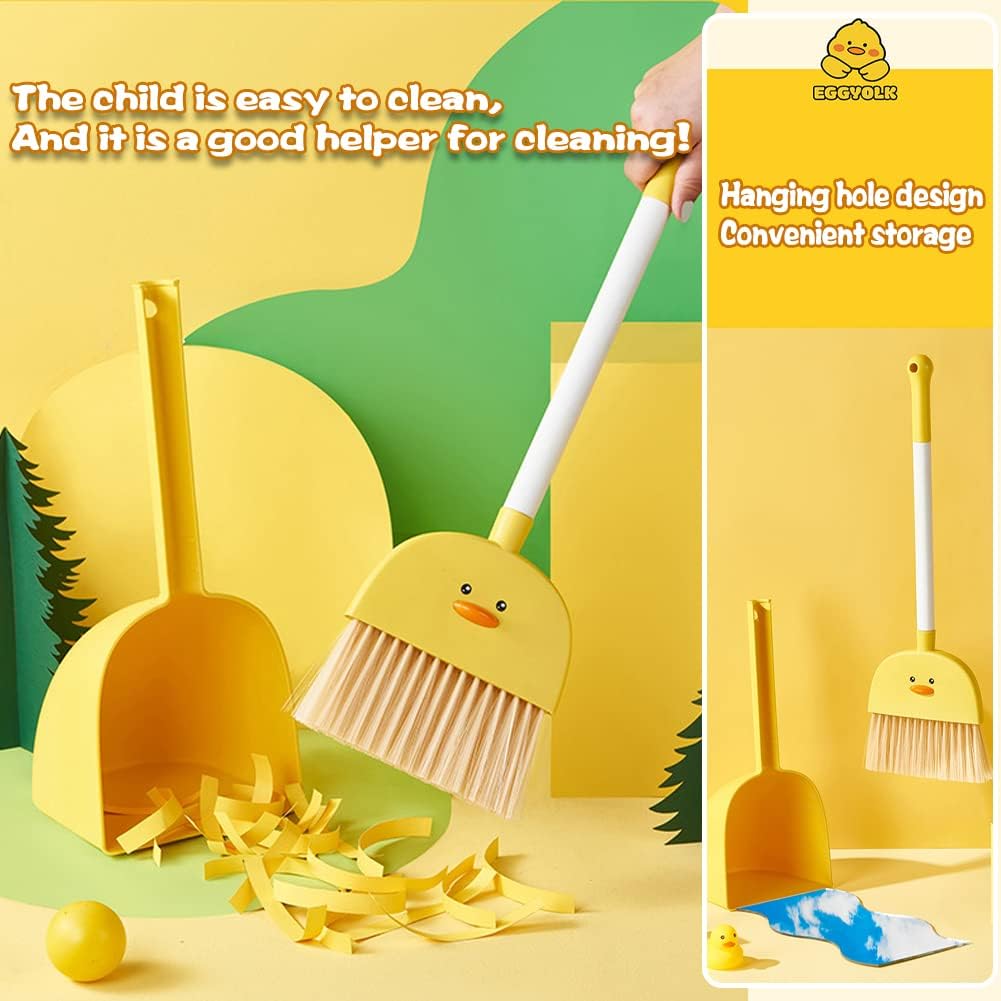 Mini Broom with Dustpan for Boy I Kids Small Cleaning Set Combo Pretend Play I Toddler Kitchen Dress Up Toys–Frog Green