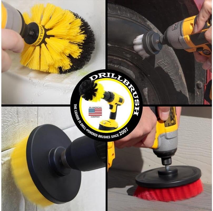 Nylon Drill Brush Attachment Set for Bathroom Cleaning - Power Scrubber Brush Kit for Bathtub, Shower, Tile, and Grout - All-Purpose Household Cleaning Brushes for Drill - Electric Grout Cleaner Kit