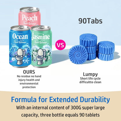 Beverage can Toilet Bowl Cleaner,Septic Toilet Bowl Tablets in Bottles, Automatic Long-Lasting Toilet Cleaner Bottle,Powerfully Cleans and Prevent Stain Build Up (Ocean, Jasmine, and Peach Scent)