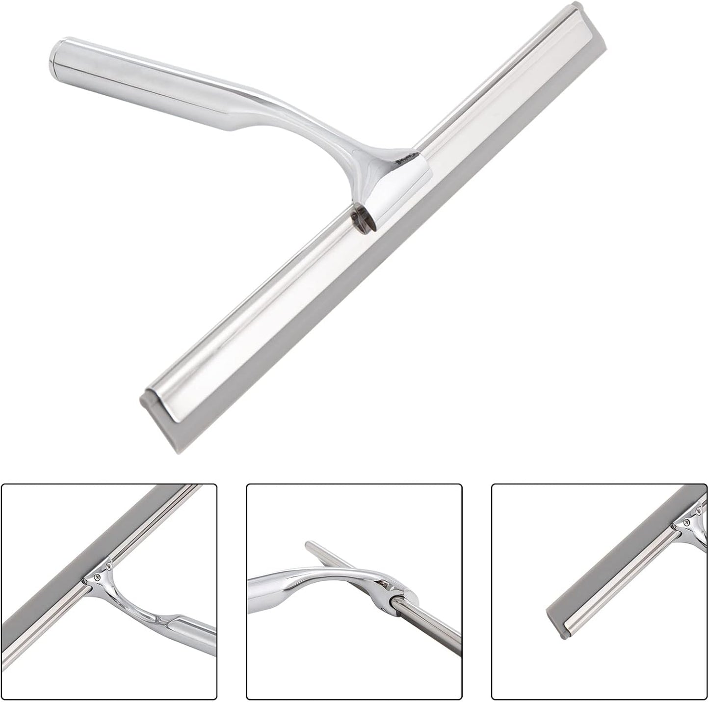 Ettori Shower Squeegee Clear Glass Wall Cleaner Stainless Steel with Suction Storage Hook -10'', Chrome