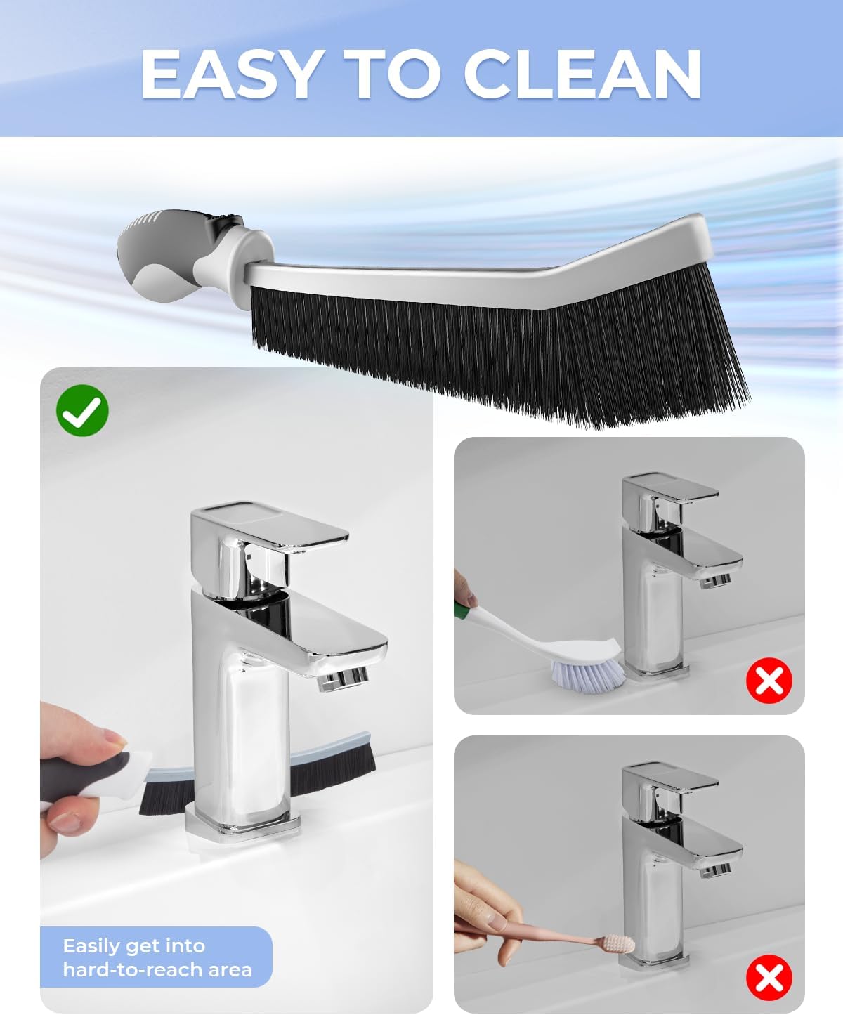 Cleangor Crevice Cleaning Brushes, Scrub Brush for Hard to Reach Small Space, Home Essentials, Cleaning Supplies, Cleaning Tools for Household Use, Bathroom, Shower, Kitchen, Toilet, Window (3, Black)