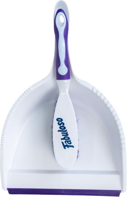 Fabuloso Cleaning Brush with Handle, Compact Handheld Household Scrub Brush for Kitchen, Bathroom, Baseboards, Tile and Floors, Firm Bristles for Indoor Surface Cleaning, White and Purple, 5.5 Inch