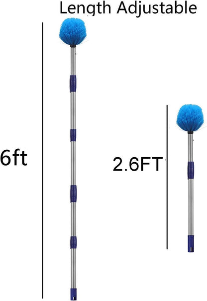 Cobweb Duster with Pole, 4ft Stainless Steel Pole Cobweb Brush with Medium-Stiff Bristles for Walls Beams Shelves Iight Fixtures and Window Screens