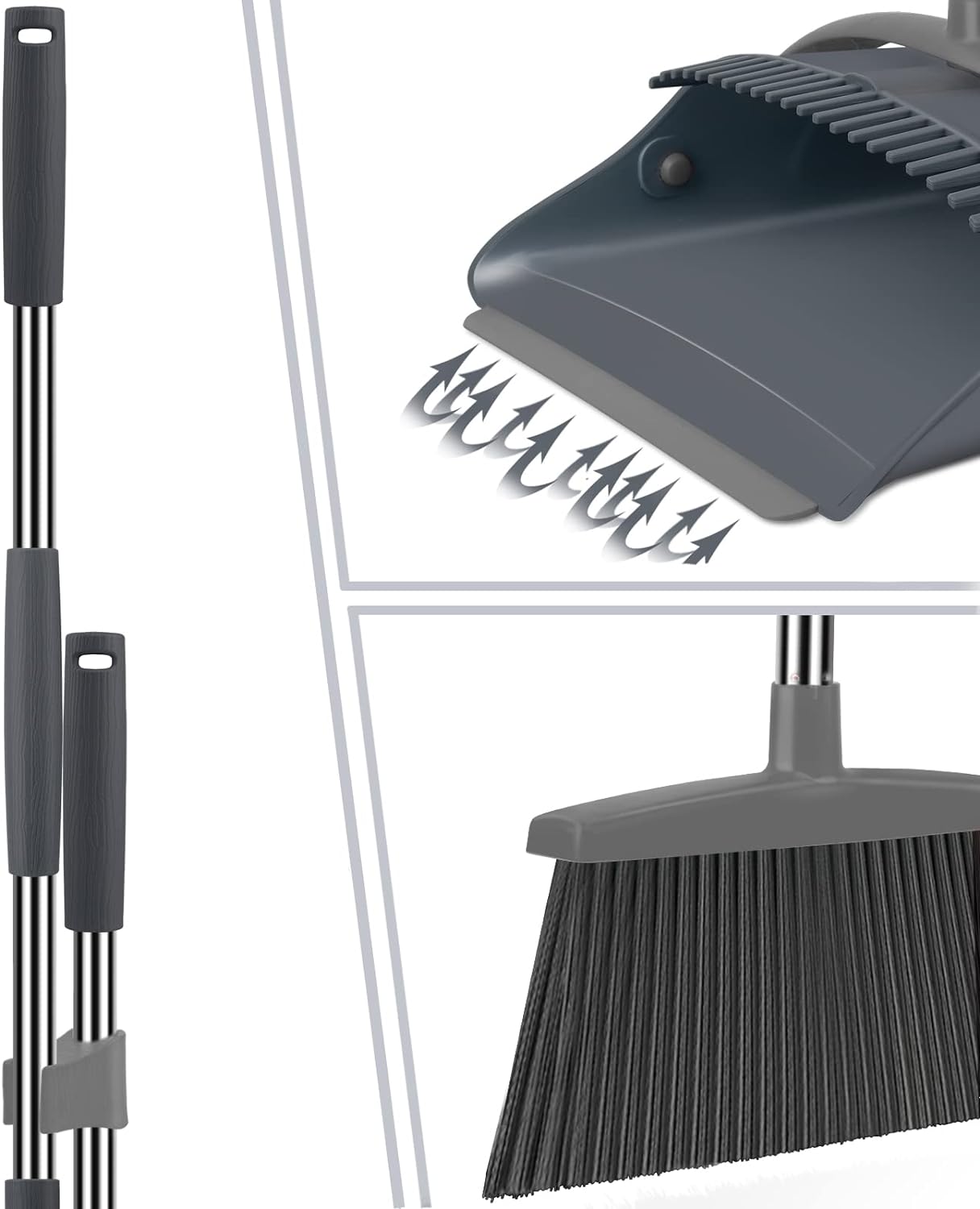 Ivandar Broom and Dustpan Set for Home, Broom and Dustpan Combo for Office, Long Handle Broom with Upright Standing Dust pan,Indoor&Outdoor Sweeping (Gray&Orange)