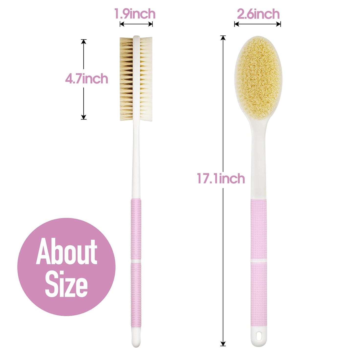 Backski Back Scrubber Anti Slip for Shower, Shower Brush Long Handle with Stiff and Soft Bristles, Body Exfoliator for Bath or Dry Brush(Blue)
