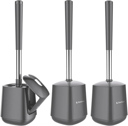 SetSail Toilet Brush and Holder, Self Closing Lid Toilet Bowl Brushes Holder and Extra Long Handle Ventilated Toilet Brush Set for Bathroom Cleaning, Nylon Bristles, Black