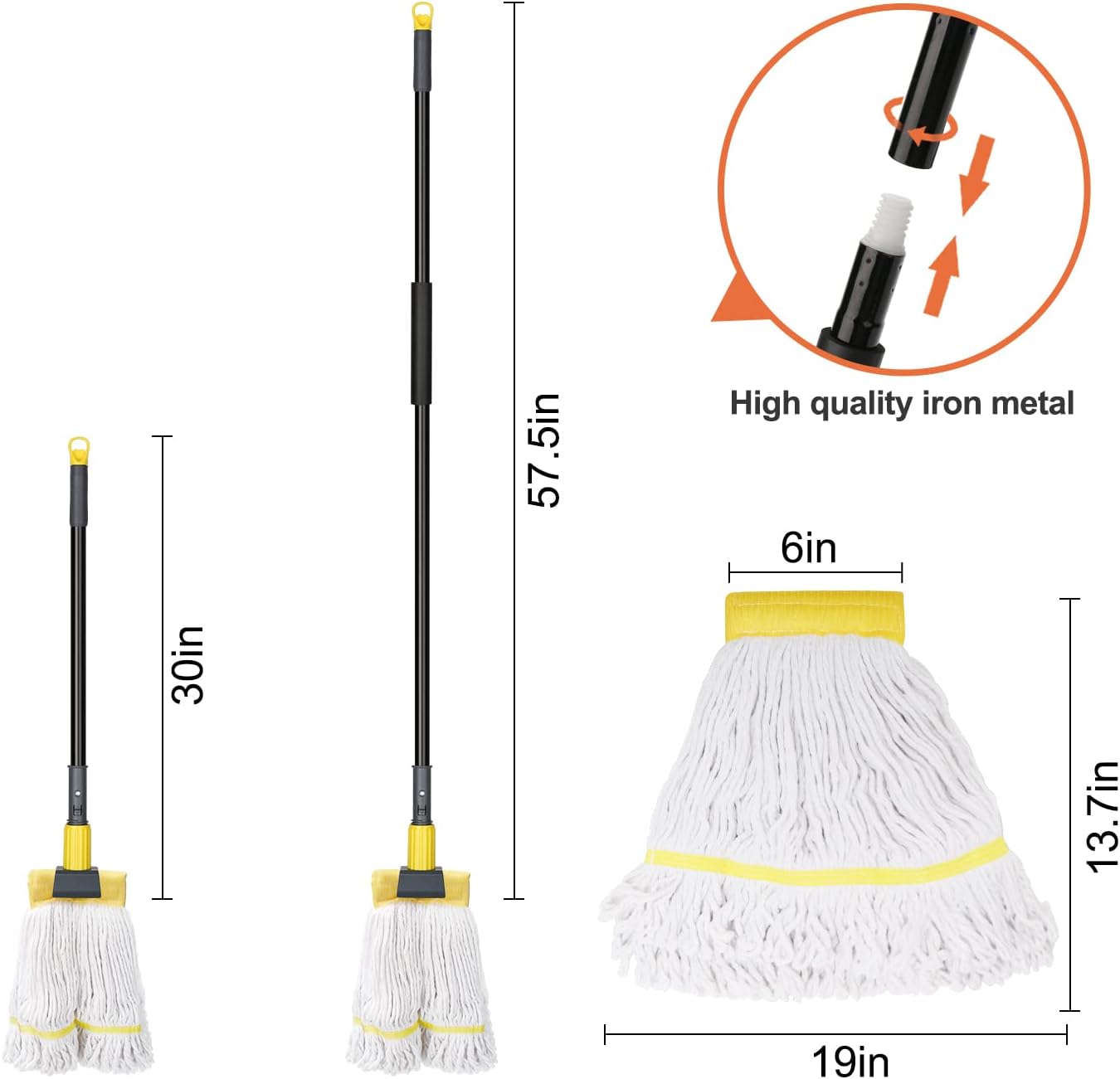 KeFanta Commercial Mop Heavy Duty Industrial Mop with Long Handle,60" Looped-End String Wet Cotton Mops for Floor Cleaning,Home,Kitchen,Office,Garage and Concrete/Tile Floor
