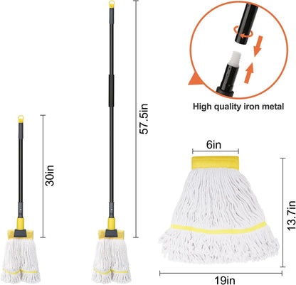 KeFanta Commercial Mop Heavy Duty Industrial Mop with Long Handle,60" Looped-End String Wet Cotton Mops for Floor Cleaning,Home,Kitchen,Office,Garage and Concrete/Tile Floor