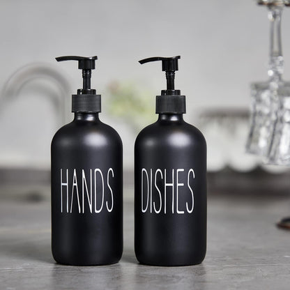 COHOSEGE Glass Soap Dispenser Set 2 Pack,Contains Hand and Dish Soap Dispenser.Premium 16 Oz Black Kitchen Soap Dispenser Set for Kitchen Sink and Farmhouse Decor