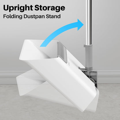 JOYMOOP White Broom and Dustpan Set, Upright Angle Design with Built-in Comb Teeth for Kitchen, Office, Pet Hair, Hard Floors