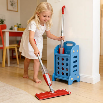Kids Spray Mop Fun&Functional Toddler Cleaning Set Kids Mop with Real Water Sprayer Bottle Washable Pads Pretend Play Montessori Housekeeping Gifts for Toddlers Kids Girls Boys(Green)