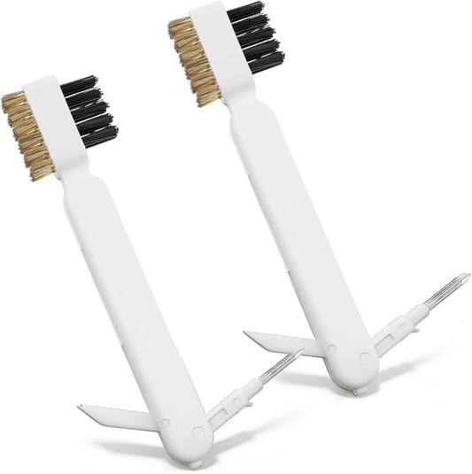 2 PCS Gas Stove Cleaner Brush, Kitchen Cleaning Scrub Brush with Stiff Bristles & Cooktop Scraper Deep Gas Stove Top & Cooktop Scraper for Pot Pan Range Hood Grease Grime