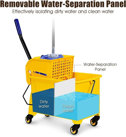 Commercial Mop Bucket on Wheels, Portable Mop Bucket with Side Press Wringer & Handle, Ideal for Household, Industrial Floor Cleaning, 21 Quar