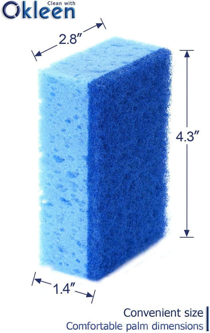 Green Multi Use Scrub Sponge. Made in Europe. 9 Pack, 4.3x2.8x1.4 inches. Odorless Heavy Duty and Non Scratch Fiber. Best, Durable, Delicate, Porous, Non Cellulose Kitchen Sponges and Scrubbers