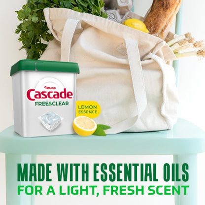 Cascade Free & Clear Dishwasher Pods, Dishwasher Detergent, Dish Detergent Soap, Lemon Essence, 47 Count