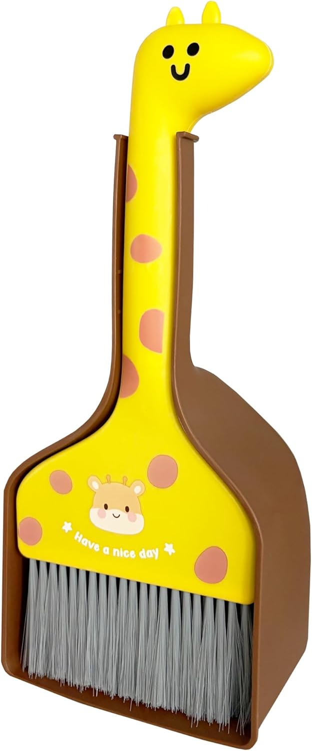 Mini Broom and Dustpan Set Cartoon Small Broom with Dustpan Combo Set Cute Cleaning Kit for Home Office Floor (Orange)