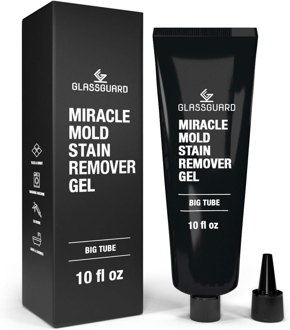 GlassGuard Miracle Mold Stain Remover Stain Gel – Heavy Duty Cleaning Gel for Grouts, Ceramic, Glass, Silicone, Caulk & More – Washing Machine Cleaner Front Loader (300 ml / 10 oz)
