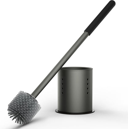 RV Toilet Brush and Holder Set- One-Piece Long Handle, Silicone Head, Magnetic Base- RV Bathroom Cleaning Kit, RV Essentials Accessories for Camper, Trailer, Motorhome