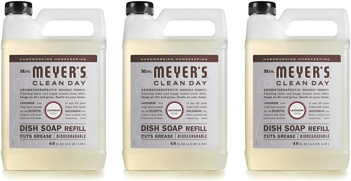 Mrs. MEYER'S CLEAN DAY Liquid Dish Soap Refill, Lavender, 48 Fl Oz (Pack of 3)