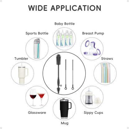 Reusable Silicone Straw Cleaner Brush Set, 2-Pack Extra Long Straw Cleaning Brush for Metal Glass Water Bottle Drinking Straws, Flexible&Bendable Design, Dishwasher Safe, 6mm & 8mm Diameter