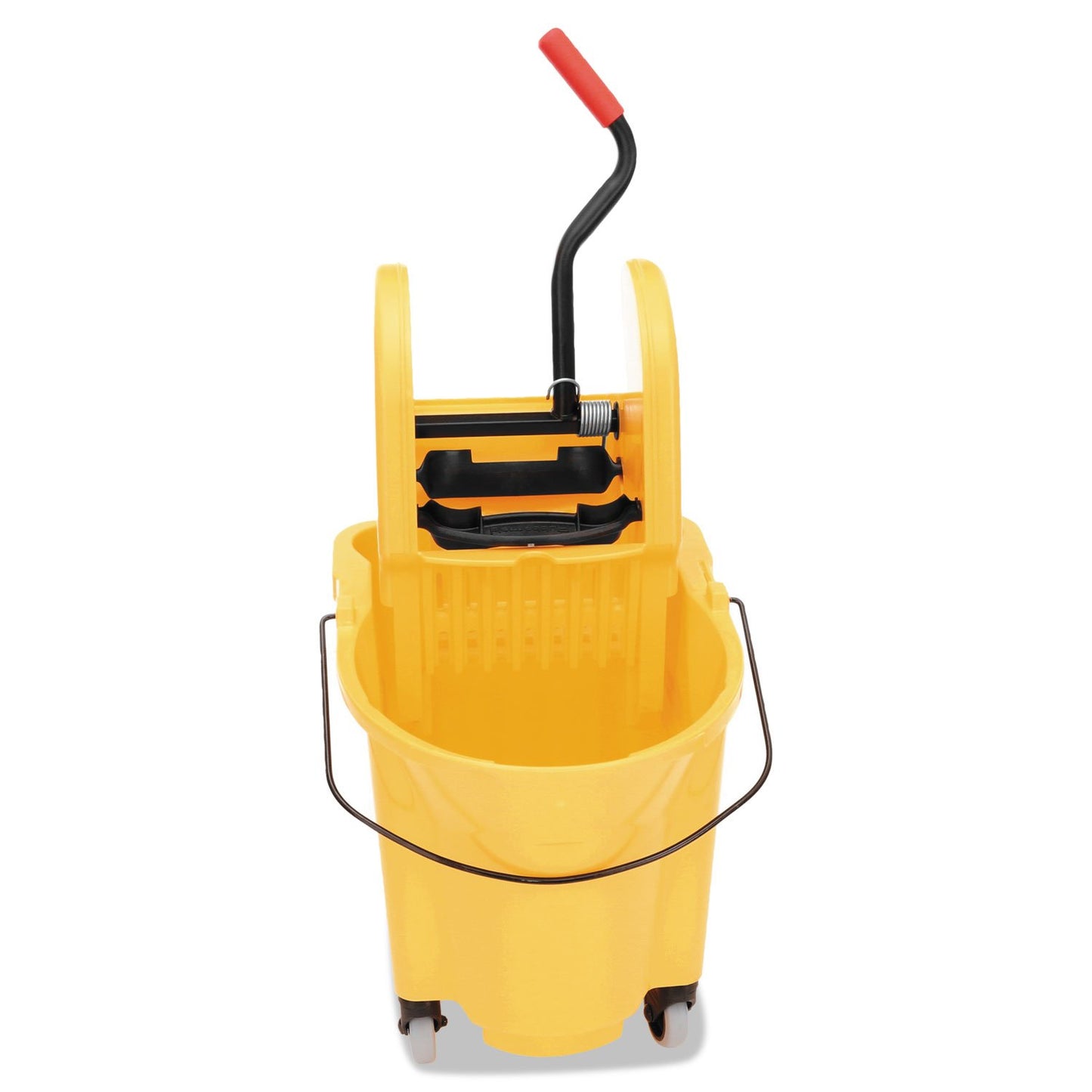 Rubbermaid Commercial Products WaveBrake 35 QT Down-Press Mop Bucket and Wringer Combo on Wheels with Dirty Water Bucket Black for Heavy-Duty Floor Cleaning