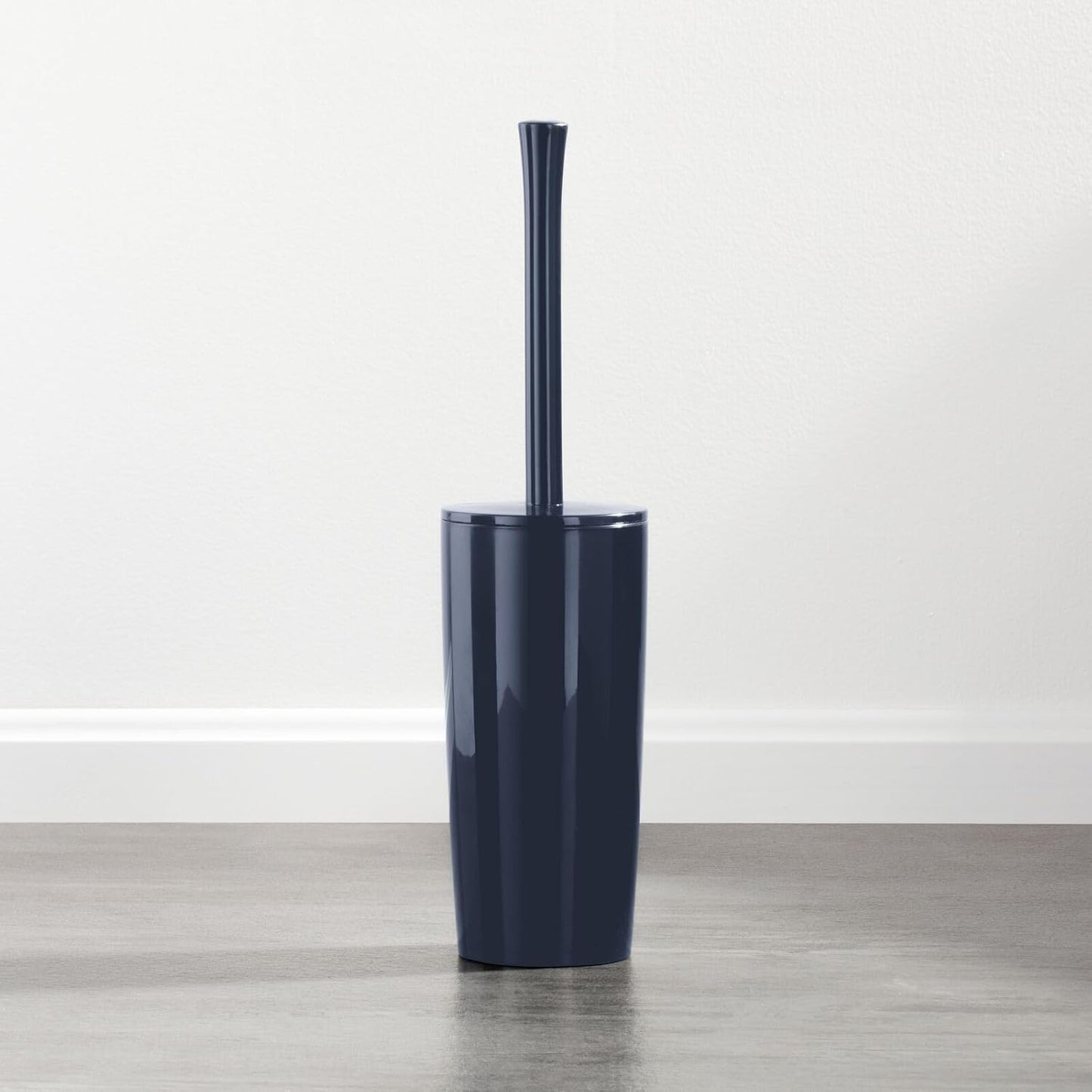 mDesign Slim Plastic Toilet Bowl Brush and Holder Set, Modern Compact Storage Organizer Cleaner Scrubber for Toilet - Heavy Duty Cleaning Plunger for Bathroom, Aura Collection - Navy Blue