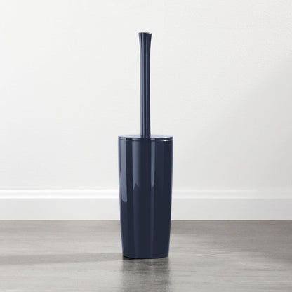 mDesign Slim Plastic Toilet Bowl Brush and Holder Set, Modern Compact Storage Organizer Cleaner Scrubber for Toilet - Heavy Duty Cleaning Plunger for Bathroom, Aura Collection - Navy Blue