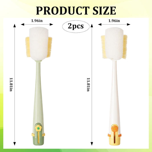 2 PCS 5 in 1 Bottle Cleaning Brush, Multifunctional Cleaning Brush, Deep Clean Narrow Bottle Necks and Straws, Efficient Bottle Scrubber Brush for Home and Travel Use (Green and Yellow)