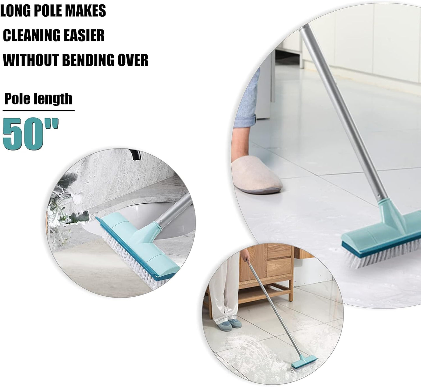 BOOMJOY Grout Brush with Long Handle, 57" Grout Cleaner for Tile Floors, Double-Sided with V-Shape Stiff Bristles for Bathroom, Patio, Kitchen, Wall, Corners and Deck