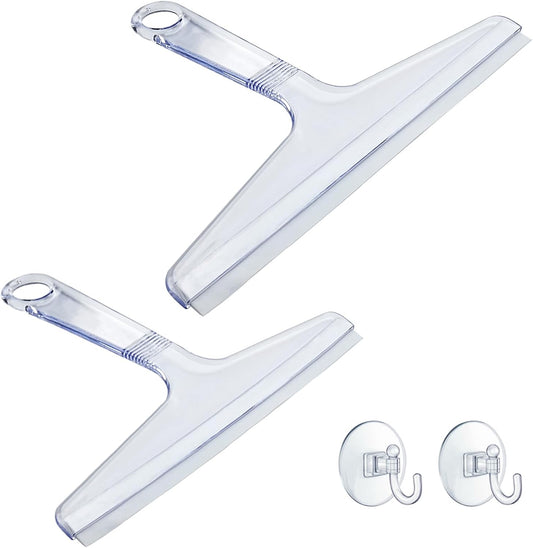New Talent 2 PCS Shower Squeegee White, for Shower Glass, Shower Doors, Bathroom, Window and Car Glass(1 Large and 1 Small)
