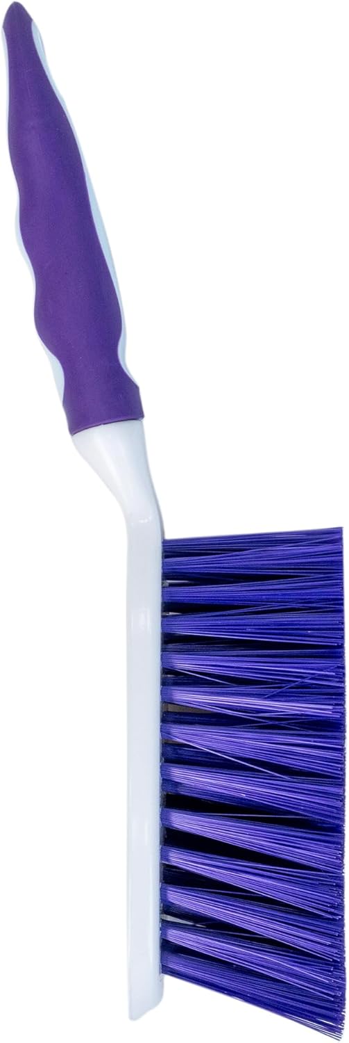Fabuloso Cleaning Brush with Handle, Compact Handheld Household Scrub Brush for Kitchen, Bathroom, Baseboards, Tile and Floors, Firm Bristles for Indoor Surface Cleaning, White and Purple, 5.5 Inch