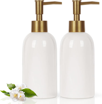 Natheeph Dish Soap Dispenser, Hand Soap Dispenser Ceramic Bottle, Refillable Liquid Great for Kitchen Dish Soap, Hand Soap, Essential Oil & Lotion (Bright White)