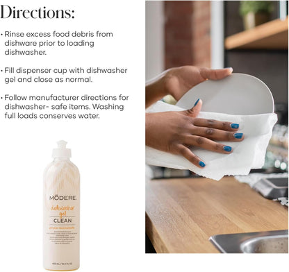 Modere Dishwasher Gel - Powerful Dishwashing Gel with Enzymes and Essential Oils That Help Deliver Sparkling, Spotless Dishes With Every Wash - 480 mL