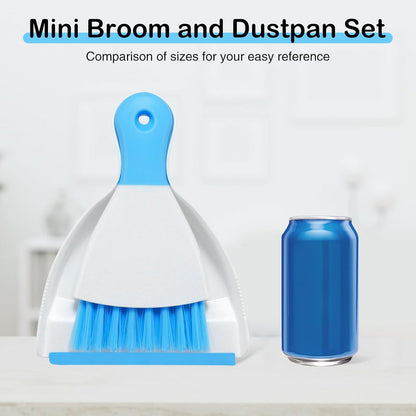 NACENA Mini Dustpan and Brush Set 2 Pack, Small Broom and Dustpan Set Dust Pan and Mini Hand Broom Dustpan and Broom Combo Compact for Home Table Keyboards Sofa Kitchen, Blue