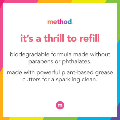 Method Gel Dish Soap Refill, Clementine Scent, Powerful Cleaning Formula, Large Refill Tub, Cuts Through Grease, 54 Fl Oz