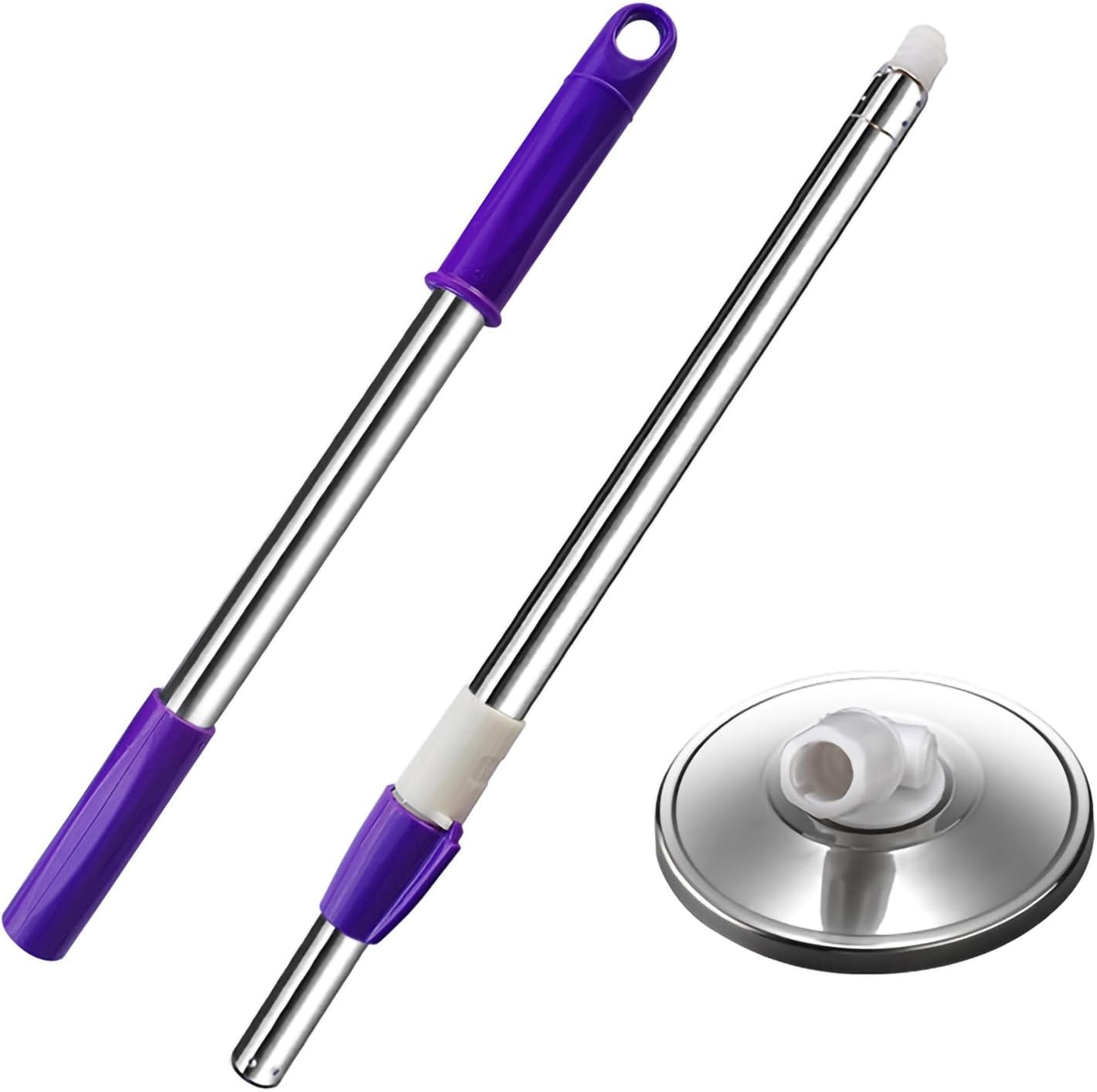 Spin Mop Replacement Mop Handle, 49-inch 360 Degrees Rotating Telescopic Replacement Mop Stick with Stainless Steel Disc for Spin Mop Bucket Cleaning System (Stainless Steel Disc, Red)