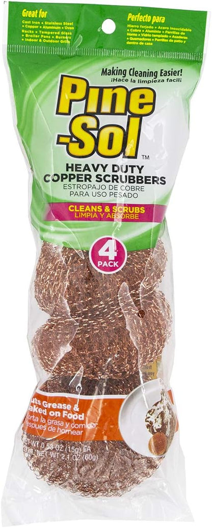Pine-Sol Heavy-Duty Copper Coated Scrubbers - Premium Scrub Sponges for Cast Iron Pans, Stainless Steel Cookware, Oven Racks, and Grills, 4 Pack