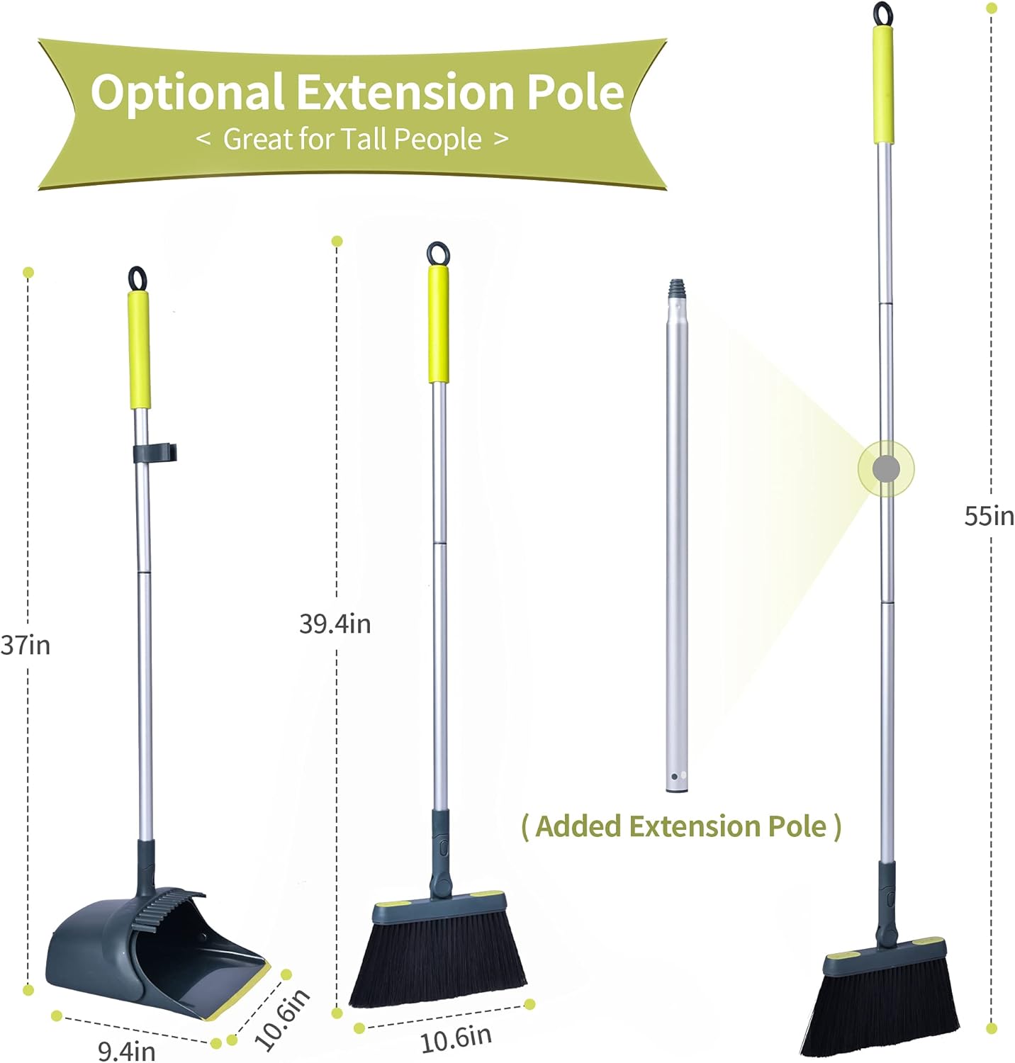 54" Long Handled Broom and Dustpan Set - Perfect Dust Pan and Brush Combo for Efficient Cleaning, Brown and White
