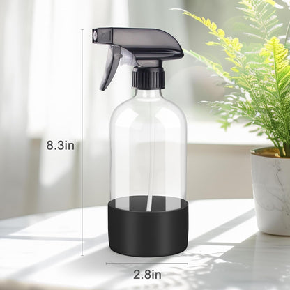 Worldgsb 2 Pack Glass Spray Bottles with Silicone Sleeve, 16 oz Empty Refillable Containers with Adjustable Spray Nozzles, Spray Bottles for Hair, Cleaning Solutions and Plants Blue&Grey