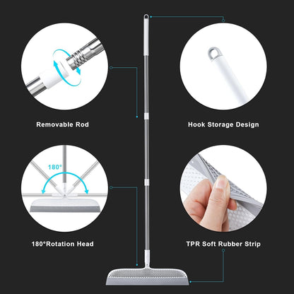 Multifunction Floor Squeegee Broom for Pet Hair Removal, Silicone Magic-Style Broom for Floor Cleaning, 51.77" Long Handle for Carpet, Bathroom Tile, Hardwood Floors, Garage, Liquid Spills, Fine Dust