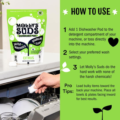 Molly's Suds Dishwasher Powder | Clean Dishwasher Detergent, Cuts Grease & Rinses Clean (Residue-Free) for Sparkling Dishes | 60 Loads (Unscented)