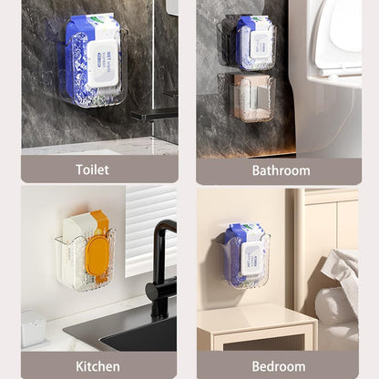 Bathroom Wipes Holder, 2PCS Wall-Mounted Wipe Storage Box, Acrylic Wipes Container with Adhesive Mount for Toilet and Bathroom