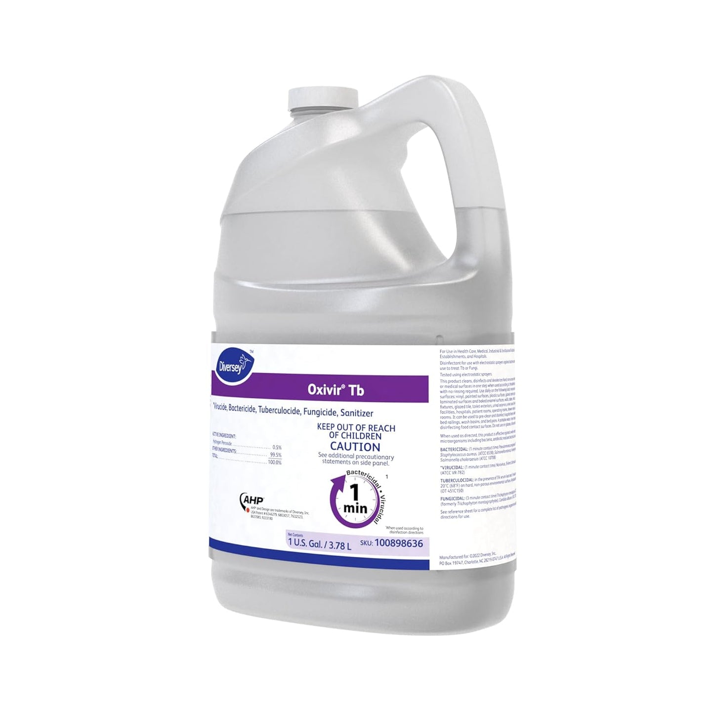 Oxivir Diversey Tb Ready-to-Use Liquid Hydrogen Peroxide Disinfectant Cleaner, Tuberculocidal Multi-Surface Cleaner, 1 Gallon