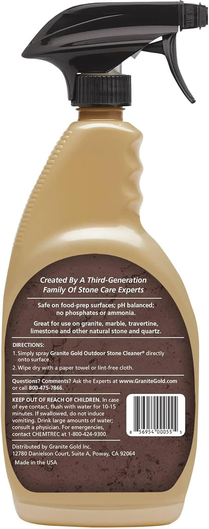Granite Gold Outdoor Stone Cleaner, Deep Cleans BBQ Islands, Kitchens, Tables, Counters, & More, Streak-Free Shine, Fresh Citrus Scent, Safe on Food-Prep Surfaces, 24 Fl Oz Spray Bottle