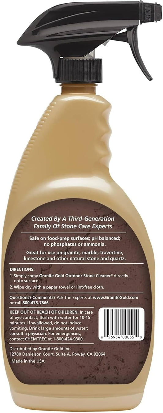Granite Gold Outdoor Stone Cleaner, Deep Cleans BBQ Islands, Kitchens, Tables, Counters, & More, Streak-Free Shine, Fresh Citrus Scent, Safe on Food-Prep Surfaces, 24 Fl Oz Spray Bottle