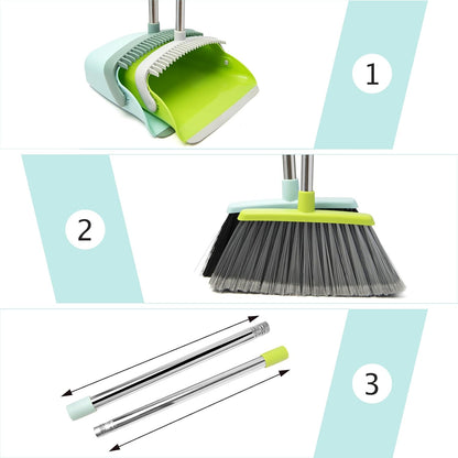 Broom and Dustpan Set, Dustpans with Broom Combo for Home, Heavy Dust Broom and Dustpan Combo, Long Handle Dust Pan and Broom Set for Kitchen, Office, Pet Hair,Beige, Pack of 1